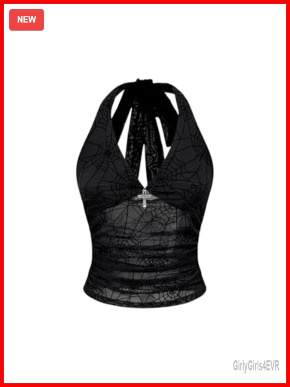 Women's Y2k Grunge Goth Halter Mesh Sheer Emo Rave Tank Top